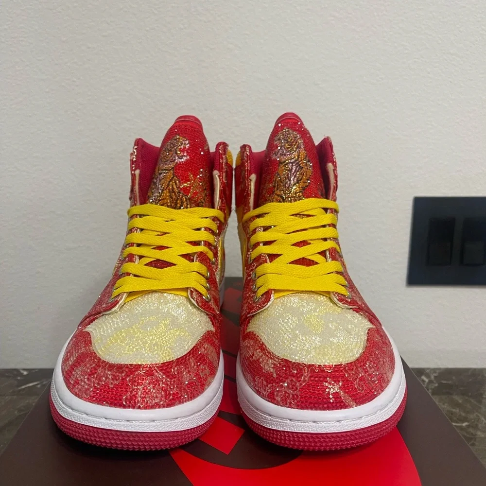Custom Red, Yellow Rhinestone Crystal Nike Air Jordan Sneakers,Size Euro 41,
